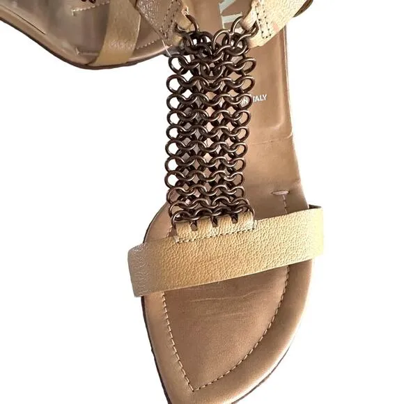 PRADA vintage 2000's beige leather copper chain slingback sandals size 37