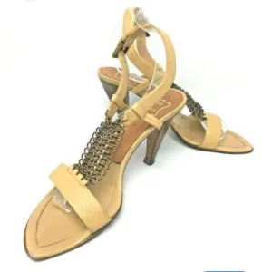 PRADA vintage 2000's beige leather copper chain slingback sandals size 37