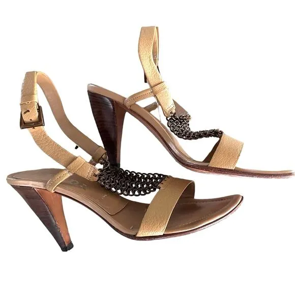 PRADA vintage 2000's beige leather copper chain slingback sandals size 37