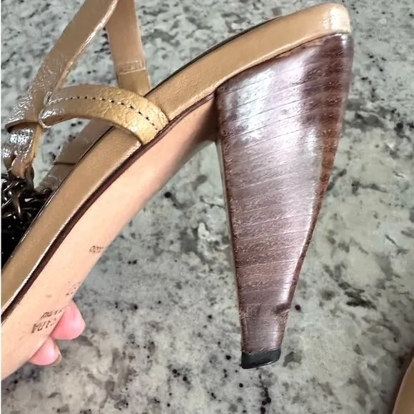 PRADA vintage 2000's beige leather copper chain slingback sandals size 37