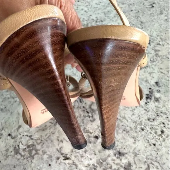 PRADA vintage 2000's beige leather copper chain slingback sandals size 37