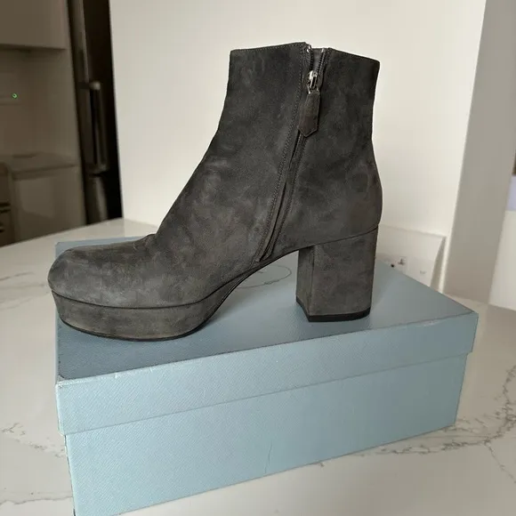 Prada Women's Gray Suede Ankle Boots
