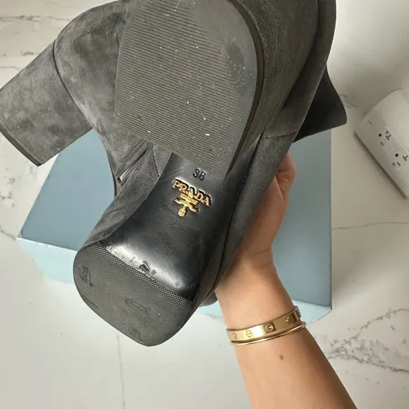 Prada Women's Gray Suede Ankle Boots