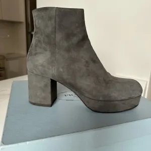 Prada Women's Gray Suede Ankle Boots