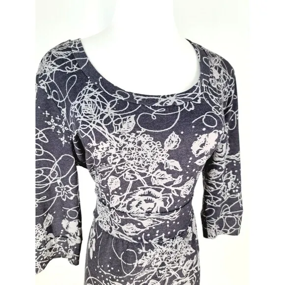prAna Dress Women Large Gray Floral 3/4 Sleeve Athletic Yoga Lightweight