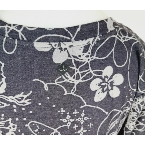 prAna Dress Women Large Gray Floral 3/4 Sleeve Athletic Yoga Lightweight