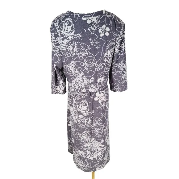prAna Dress Women Large Gray Floral 3/4 Sleeve Athletic Yoga Lightweight