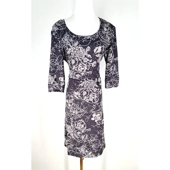 prAna Dress Women Large Gray Floral 3/4 Sleeve Athletic Yoga Lightweight