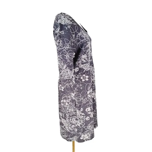 prAna Dress Women Large Gray Floral 3/4 Sleeve Athletic Yoga Lightweight