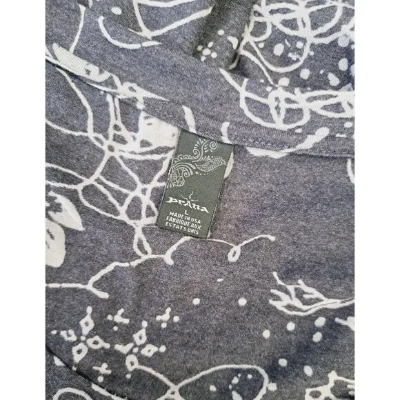 prAna Dress Women Large Gray Floral 3/4 Sleeve Athletic Yoga Lightweight