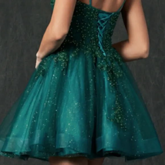 Purple lilac,green,gold Lace short tulle formal evening gown
