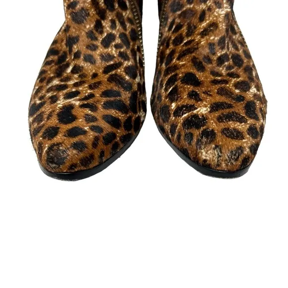Rachel Zoe Leopard Print Calf Hair Leather Low Heel Ankle Booties Boots Size 7.5