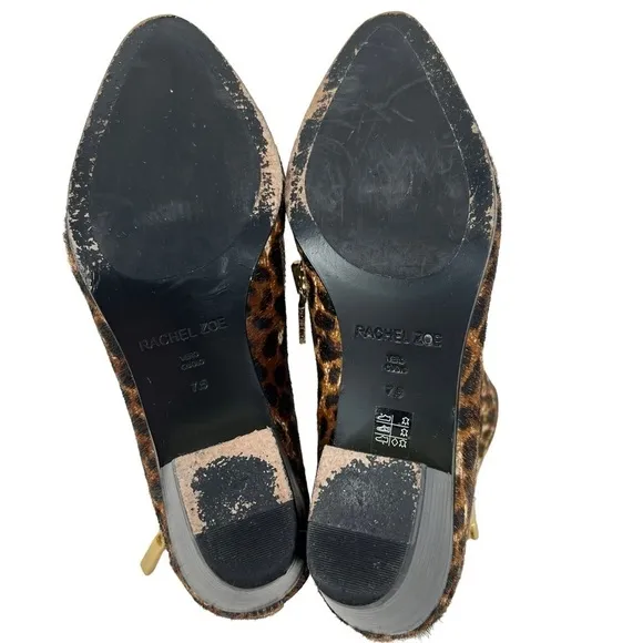 Rachel Zoe Leopard Print Calf Hair Leather Low Heel Ankle Booties Boots Size 7.5