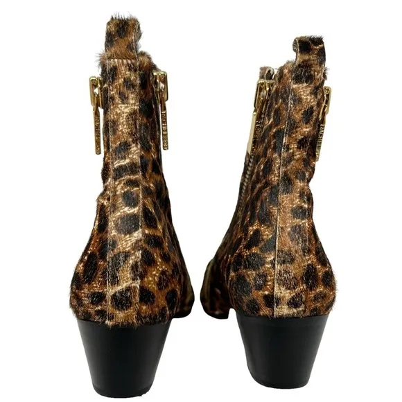 Rachel Zoe Leopard Print Calf Hair Leather Low Heel Ankle Booties Boots Size 7.5