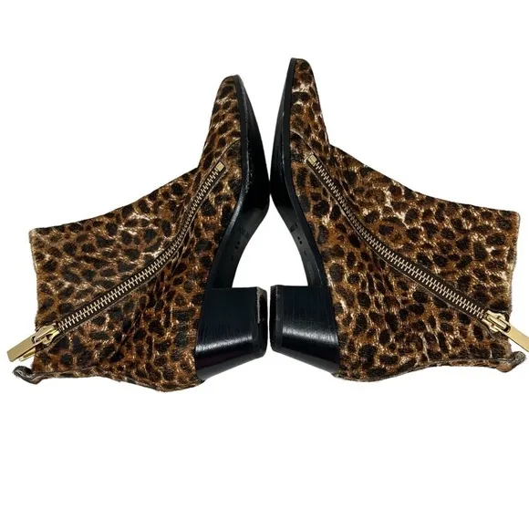 Rachel Zoe Leopard Print Calf Hair Leather Low Heel Ankle Booties Boots Size 7.5