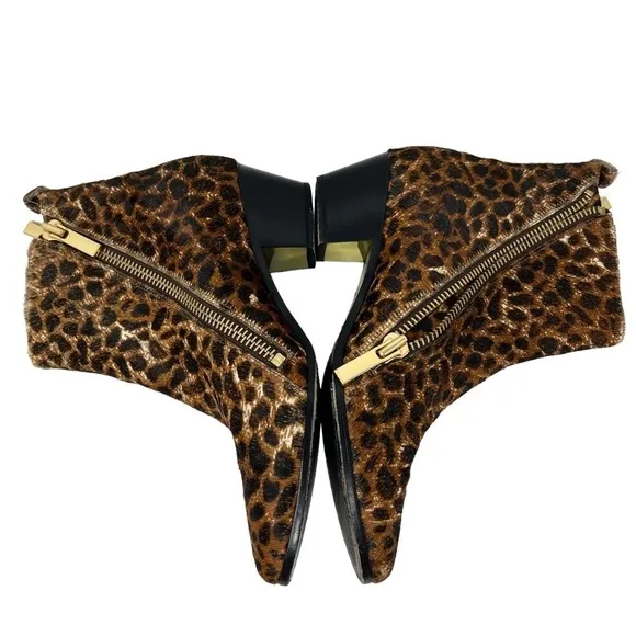 Rachel Zoe Leopard Print Calf Hair Leather Low Heel Ankle Booties Boots Size 7.5