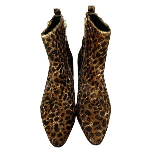 Rachel Zoe Leopard Print Calf Hair Leather Low Heel Ankle Booties Boots Size 7.5