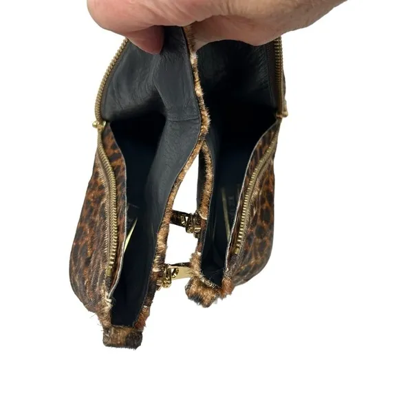 Rachel Zoe Leopard Print Calf Hair Leather Low Heel Ankle Booties Boots Size 7.5