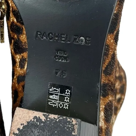Rachel Zoe Leopard Print Calf Hair Leather Low Heel Ankle Booties Boots Size 7.5