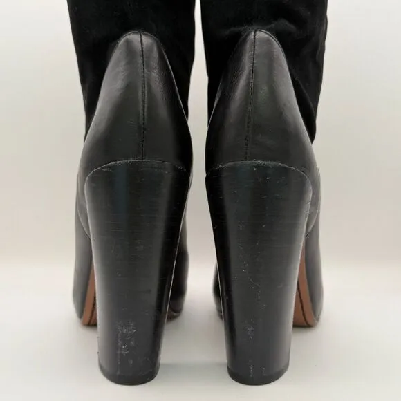 Rachel Zoe Womens Claudia Leather &amp; Suede Mid Calf Stack Heel Boots in Black 7.5