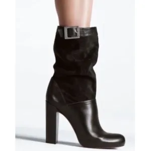 Rachel Zoe Womens Claudia Leather &amp; Suede Mid Calf Stack Heel Boots in Black 7.5