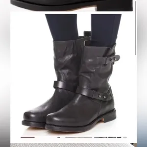 Rag &amp; Bone Black Combat Moto Boots with Buckle Details