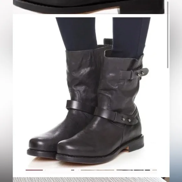Rag &amp; Bone Black Combat Moto Boots with Buckle Details