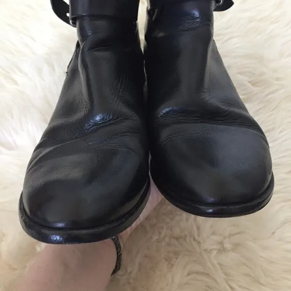 rag &amp; bone Black Leather Strappy ankle Boots Dalton Booties 39.5