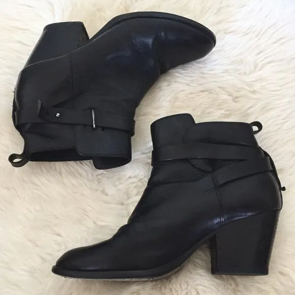 rag &amp; bone Black Leather Strappy ankle Boots Dalton Booties 39.5