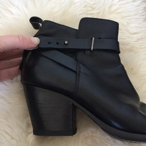 rag &amp; bone Black Leather Strappy ankle Boots Dalton Booties 39.5
