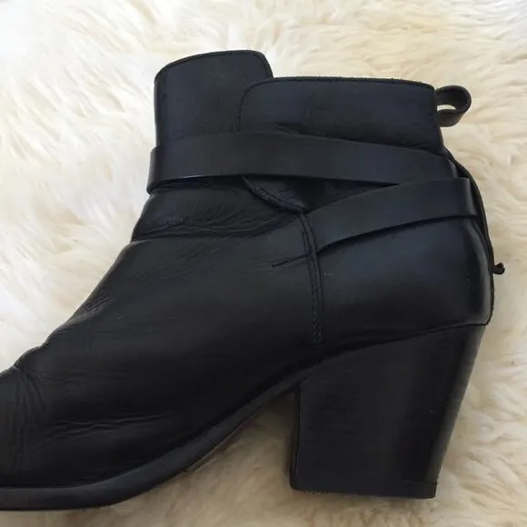 rag &amp; bone Black Leather Strappy ankle Boots Dalton Booties 39.5