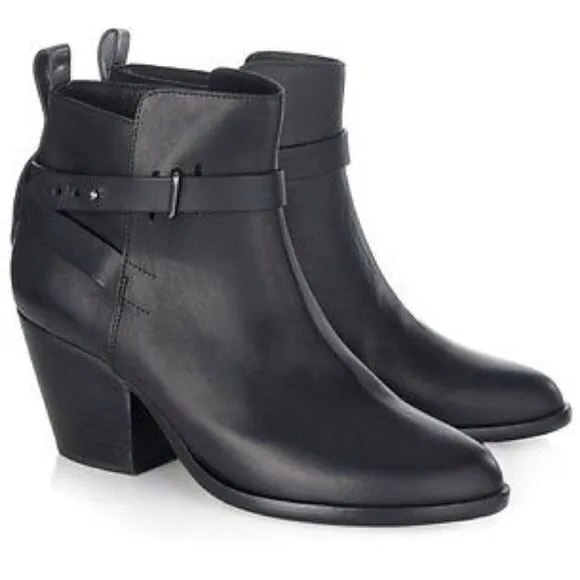 rag &amp; bone Black Leather Strappy ankle Boots Dalton Booties 39.5