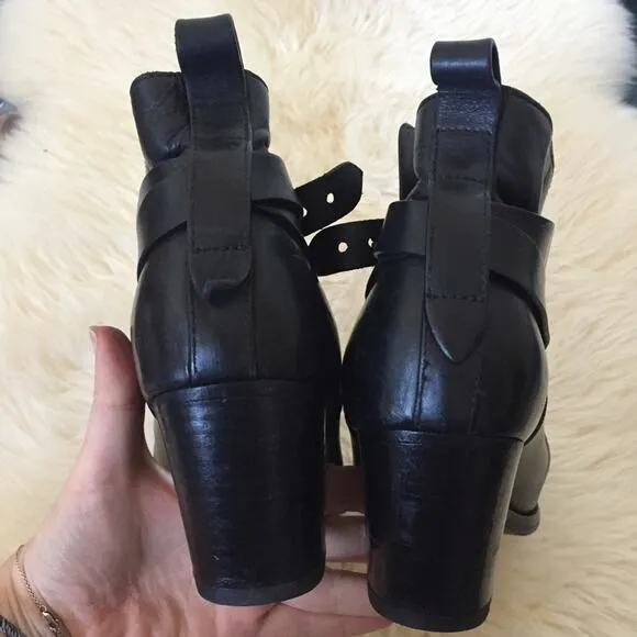 rag &amp; bone Black Leather Strappy ankle Boots Dalton Booties 39.5