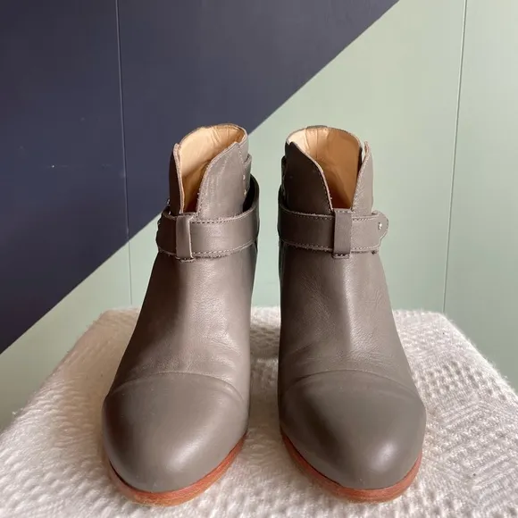 Rag &amp; Bone Grey/Taupe Harrow Stacked-Heel Ankle Boot, Sz 7.5-8, EUC