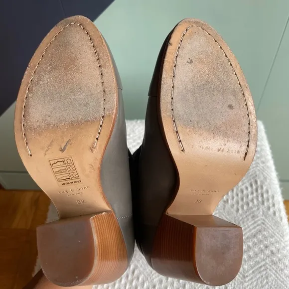 Rag &amp; Bone Grey/Taupe Harrow Stacked-Heel Ankle Boot, Sz 7.5-8, EUC