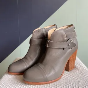 Rag &amp; Bone Grey/Taupe Harrow Stacked-Heel Ankle Boot, Sz 7.5-8, EUC