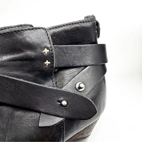 Rag &amp; Bone Harrow Black Leather Boots Bootie, Size 36.5