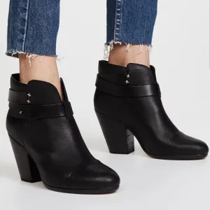 Rag &amp; Bone Harrow Black Leather Boots Bootie, Size 36.5