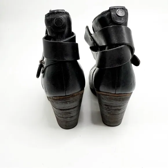 Rag &amp; Bone Harrow Black Leather Boots Bootie, Size 36.5