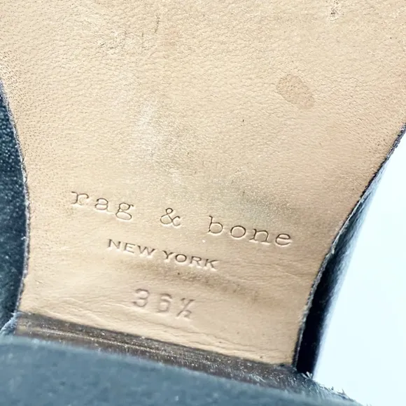 Rag &amp; Bone Harrow Black Leather Boots Bootie, Size 36.5