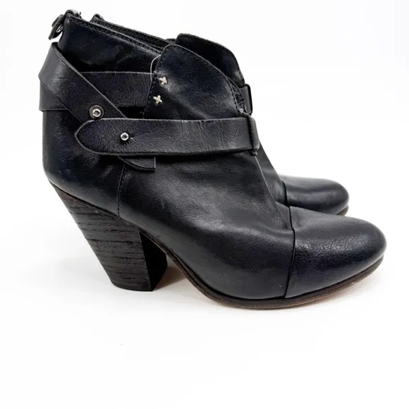 Rag &amp; Bone Harrow Black Leather Boots Bootie, Size 36.5
