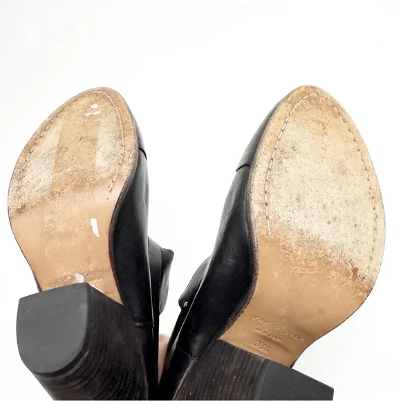 Rag &amp; Bone Harrow Black Leather Boots Bootie, Size 36.5