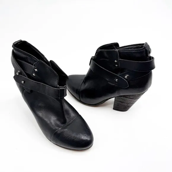 Rag &amp; Bone Harrow Black Leather Boots Bootie, Size 36.5