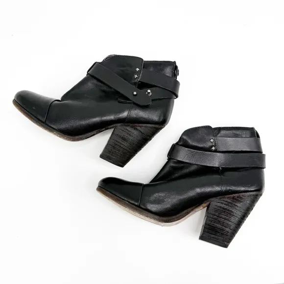 Rag &amp; Bone Harrow Black Leather Boots Bootie, Size 36.5
