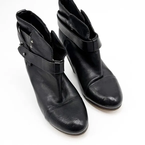 Rag &amp; Bone Harrow Black Leather Boots Bootie, Size 36.5