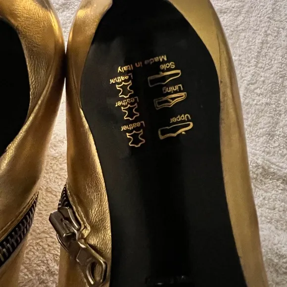 RAG &amp; BONE METALLIC GOLD LEATHER ANKLE BOOTS… SIZE 40/9.5 MEDIUM… NWOB 3” HEELS