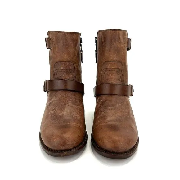 RAG &amp; BONE NEW YORK “HARPER” MOTO BOOT HANDMADE GOODYEAR BROWN 100% LEATHER