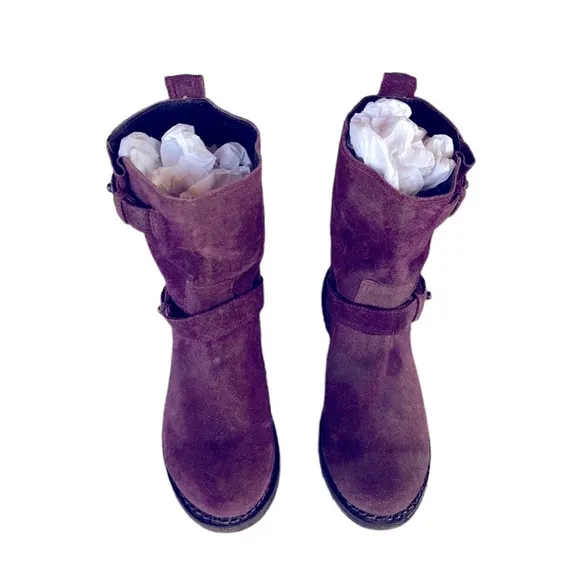 Rag &amp; Bone Purple Suede Distressed Motorcycle Boots