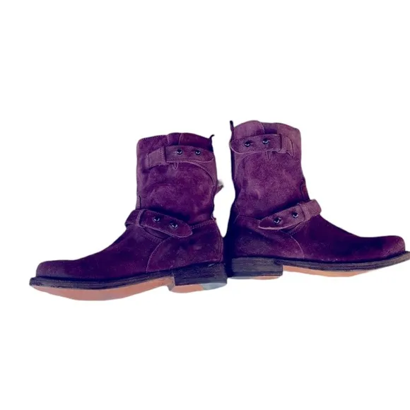 Rag &amp; Bone Purple Suede Distressed Motorcycle Boots