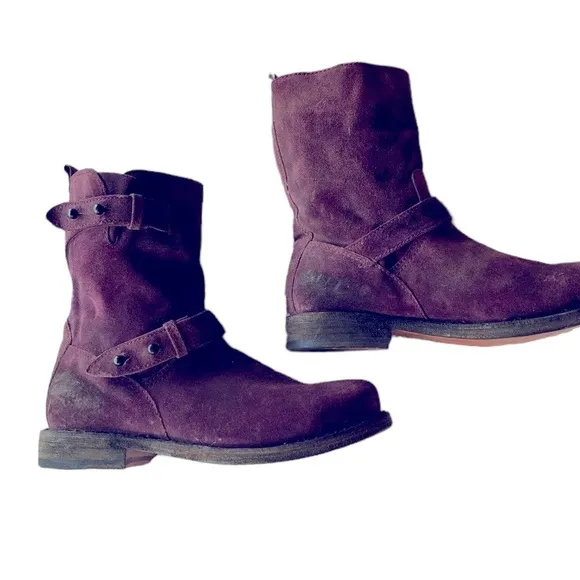 Rag &amp; Bone Purple Suede Distressed Motorcycle Boots